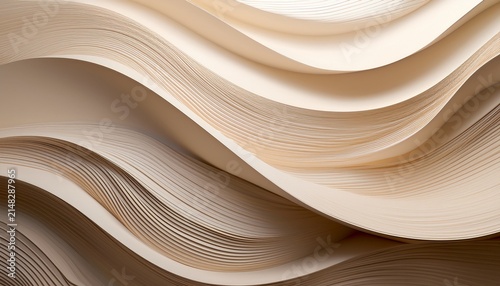 Soft And Elegant Background Featuring Abstract Paper Waves In Soothing Neutral Tones