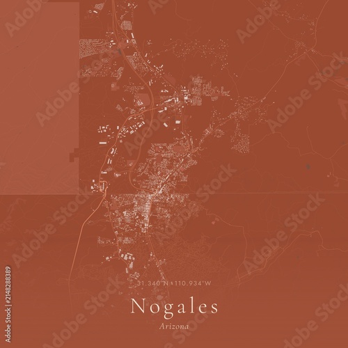 Terracotta Map of Nogales, United States | Warm Earth Tone Wall Art