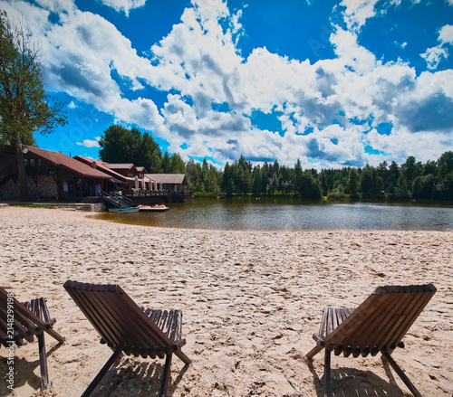 Bild auf Leinwand resort with white sand and lake in the Leningrad region