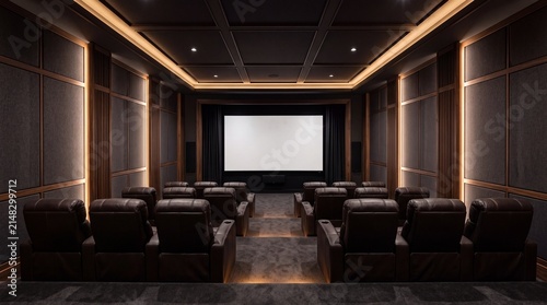Modern Private Home Cinema Theater Room with Leather Recliner Seats