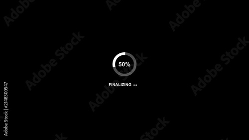 Minimalist loading progress bar animation with percentage counter, finalizing process interface for software and web applications