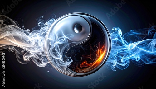 Yin and Yang Symbol with Fire and Ice Elements.