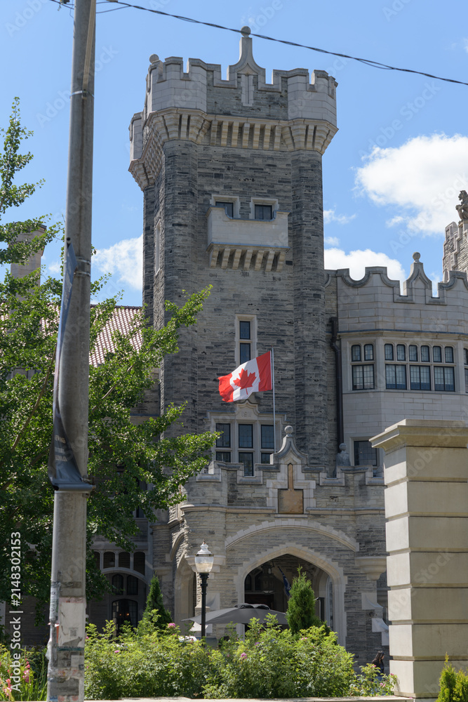 Fototapeta premium front entrance tower at Casa Loma designed by Edward James Lennox for Sir Henry Pellatt and wife Lady Mary in fantasy gothic revival, Toronto
