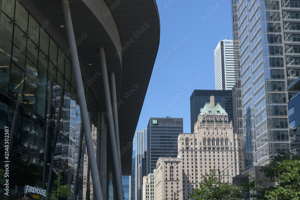 Fototapeta premium (left) ICE Condominiums (14 York St) and (right) Fairmont Royal York hotel and Financial District office towers, Toronto