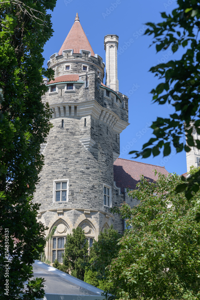 Fototapeta premium Scottish Baronial tower at Casa Loma designed by Edward James Lennox for Sir Henry Pellatt and wife Lady Mary in fantasy gothic revival, Toronto