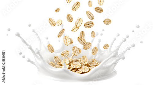 Flying oats with milk splash isolated on transparent background