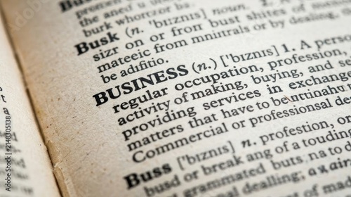 Business word printed in a dictionary definition page showing text and typography closeup.
