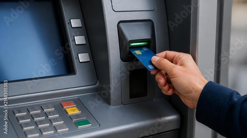 Person using credit card at ATM.