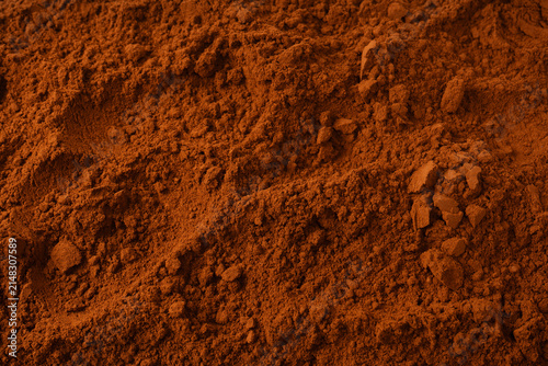 Cocoa powder as a background. Top view.