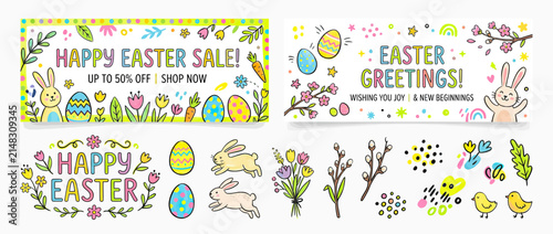 Happy Easter Sale and Greetings Collection, Spring Holiday Elements