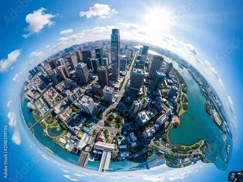 Modern city 360-degree aerial panorama view