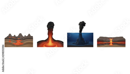 Set of Geological Cross Sections Showing Volcanic Activity