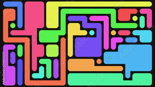 Abstract Colorful Rounded Geometric Maze Pattern on Dark Grid Background
