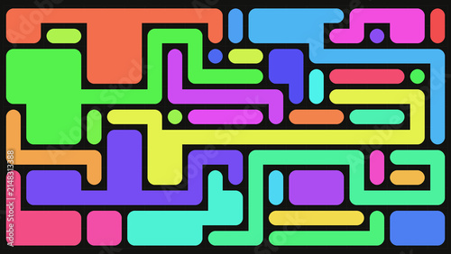 Abstract Colorful Rounded Geometric Maze Pattern on Dark Grid Background