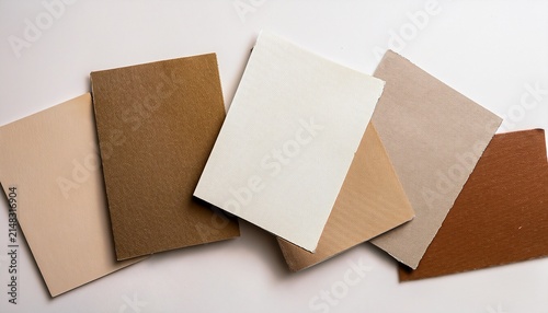 Six Scattered Rectangular Paper Swatches In Various Neutral Shades Of Brown Beige And White Blank And Textured
