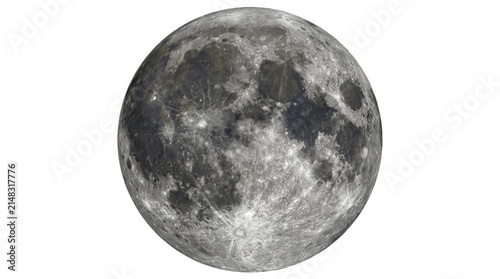 Full moon sphere showing detailed craters on a transparent background PNG file