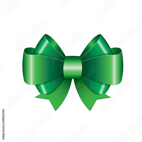 Green Ribbon Bow with Shamrock Clover Leaf Isolated on White Background Irish Holiday Gift Decoration Symbol of Luck Vector Illustration Design