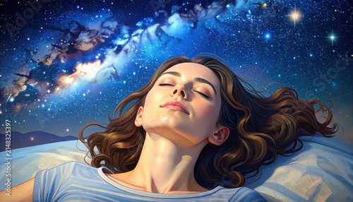 Woman, sleeping, night, sky, star
