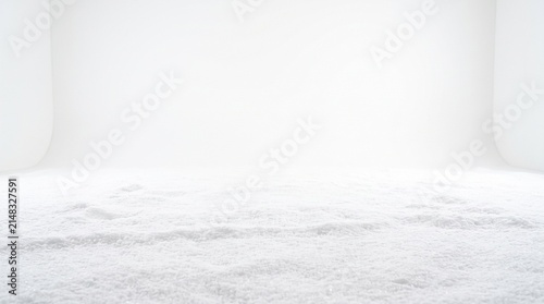 A pristine white snow-covered surface, offering a clean and bright backdrop for winter-themed product displays or festive holiday themes