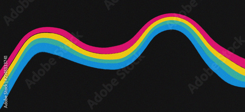 Abstract Pink Yellow Cyan Blue Wavy Line Background with Grain Noise Texture on Black Minimal Backdrop