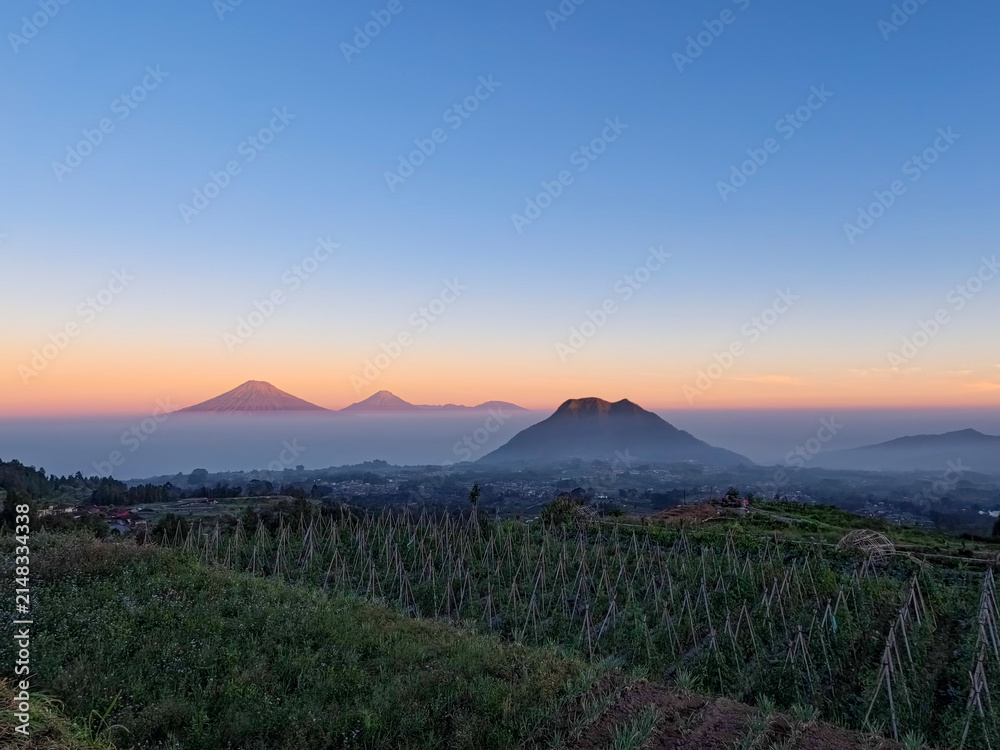 Naklejka premium Mountain landscape with agricultural fields