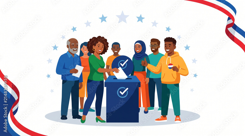Fototapeta premium Diverse Group of People Casting Ballots in an Election