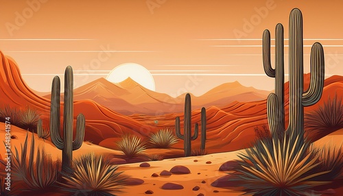 Boho Earth Tones Cactus Modern Rust Orange Desert Background