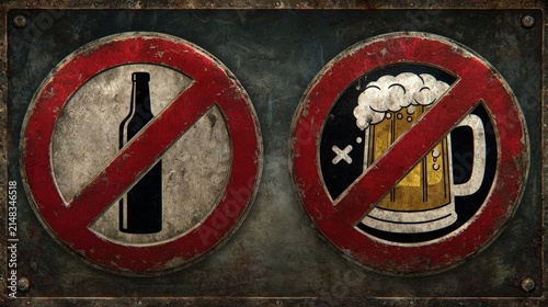 Alcohol Prohibition Signs on Textured Surface