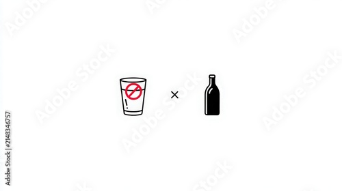 Glass with No Alcohol Symbol Beside Bottle