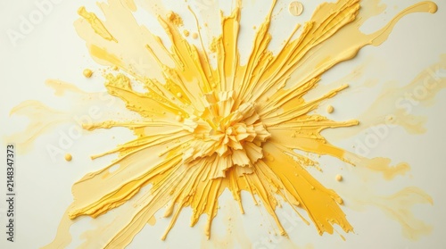 Yellow paint explosion on white background. Abstract liquid splash with pastel tones.