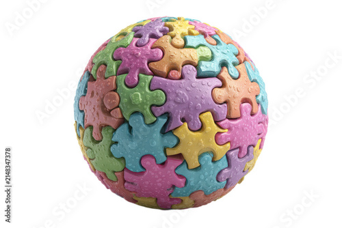 Colorful 3D Jigsaw Puzzle Ball with Water Droplets