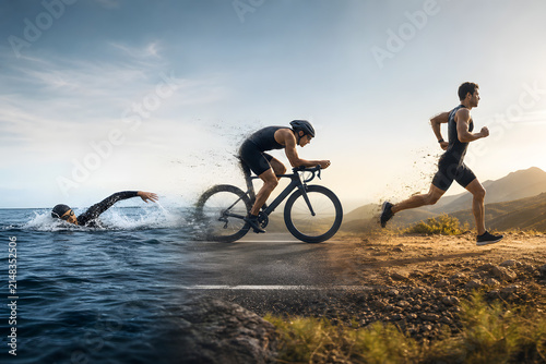 Triathlon endurance journey across water road and trail