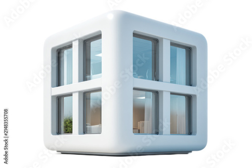 Futuristic White Cube Office Pod Isolated on White