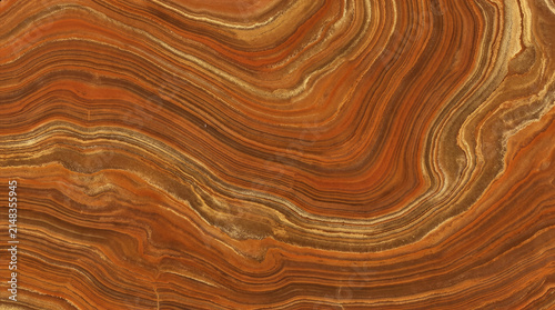 Warm Rust Copper Onyx Texture Background with Bold Brown and Gold Banding