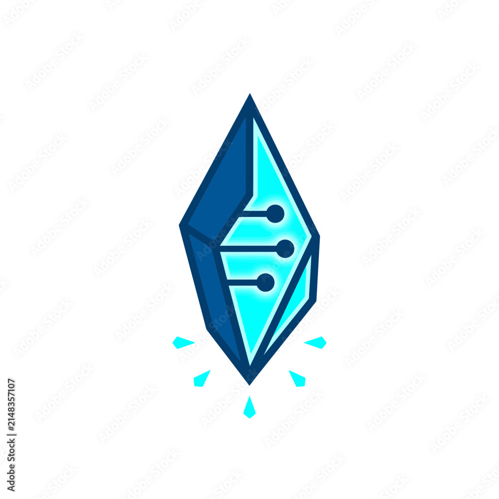 Obraz premium Futuristic tech crystal icon featuring circuit pattern and glowing digital elements on white background