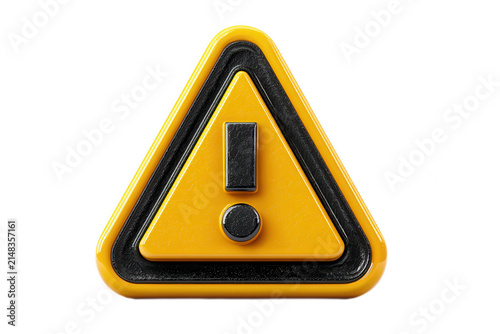 3D Glossy Yellow Warning Sign Exclamation Mark Icon