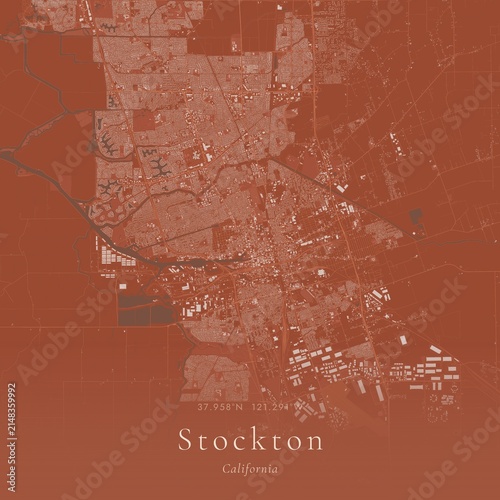 Terracotta Map of Stockton, United States | Warm Earth Tone Wall Art