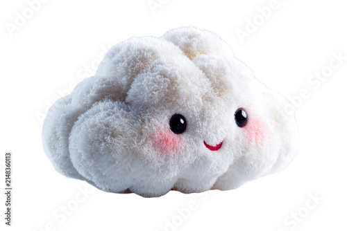 Cute 3D Fluffy White Cloud Character with Smiling Face