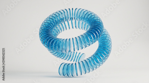 Blue glass ring spiral structure on a white background.
