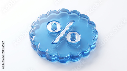 Blue glass percentage icon seal for discounts.