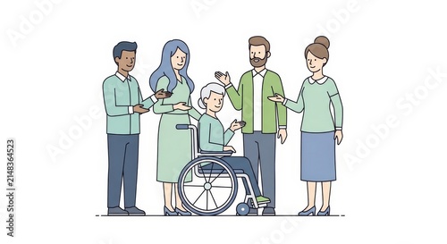 Diverse Group Supporting Elderly Woman in Wheelchair Icon