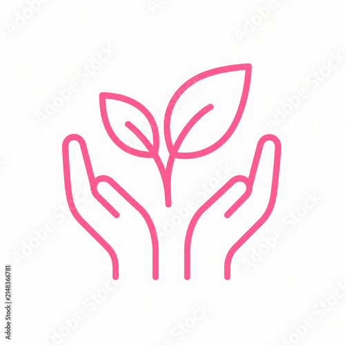 Hands Protecting a Green Plant Growth Icon on White Background