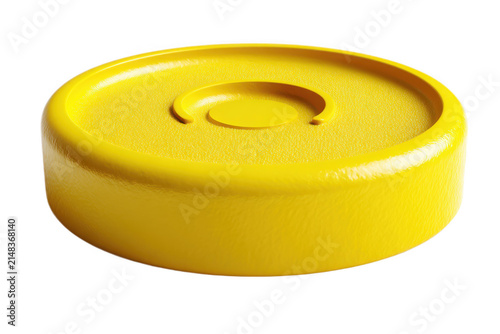 Yellow Plastic Circular Game Piece on White Background