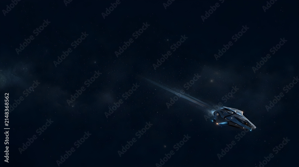 Fototapeta premium Futuristic spacecraft traveling through deep space