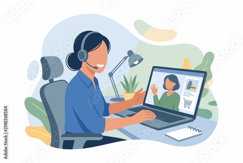Online customer support agent assisting a shopper via video call