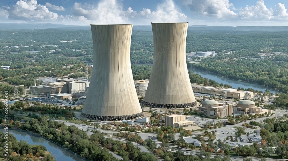 Fototapeta premium Three Dimensional Rendering Conceptual Design Of A Large Scale Nuclear Power Plant Energy Facilities