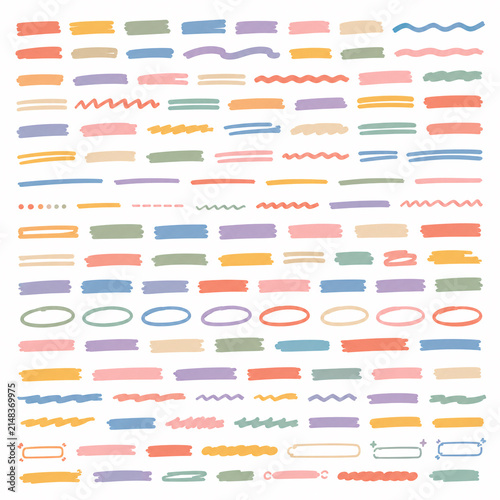 100 Modern Color Doodle Highlight Marker Elements, Colorful Brush Stroke Graphic Assets .Generative AI
