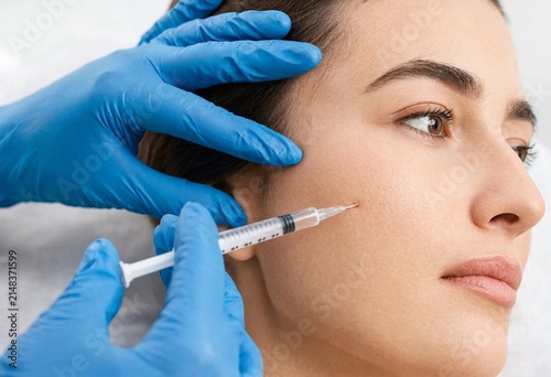 Cosmetic dermatologist performing a facial aesthetic filler injection on a woman face