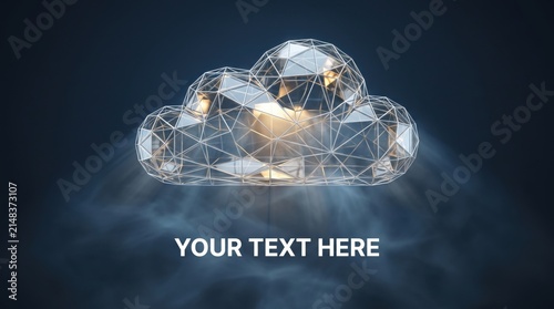 Cloud structure rendered in silver wireframe floats above a dark background.