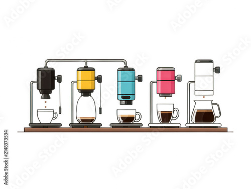 Modern CMYK Coffee Machine Vector Illustration